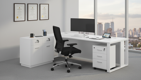 Office Desk with Side Table & Pedestal Drawer 180cm - Dubai UAE | Executive Workstation