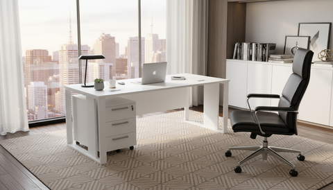 Office Desk 160x80cm with Metal Legs & Drawer - White Executive Table UAE