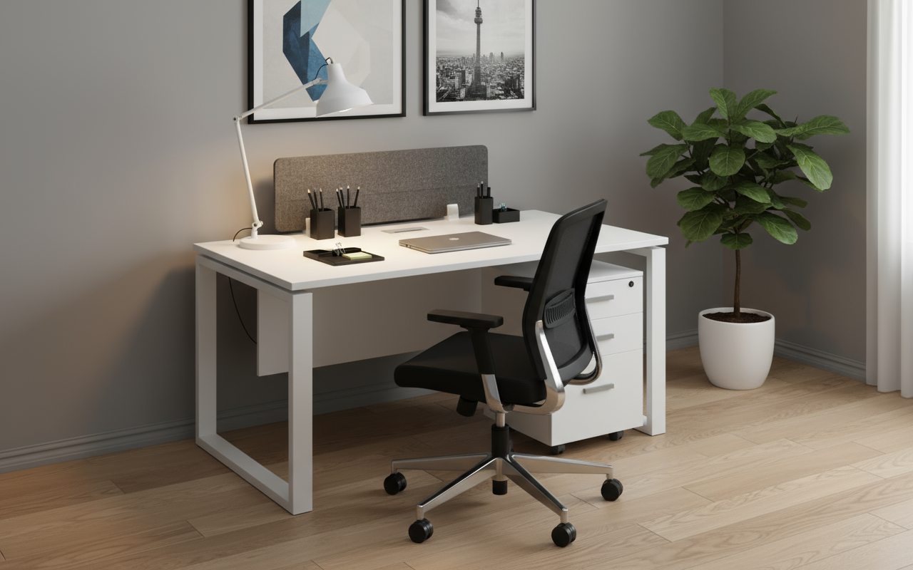 1 Person Office Workstation with Pedestal Drawer - White 120x60cm | Dubai UAE