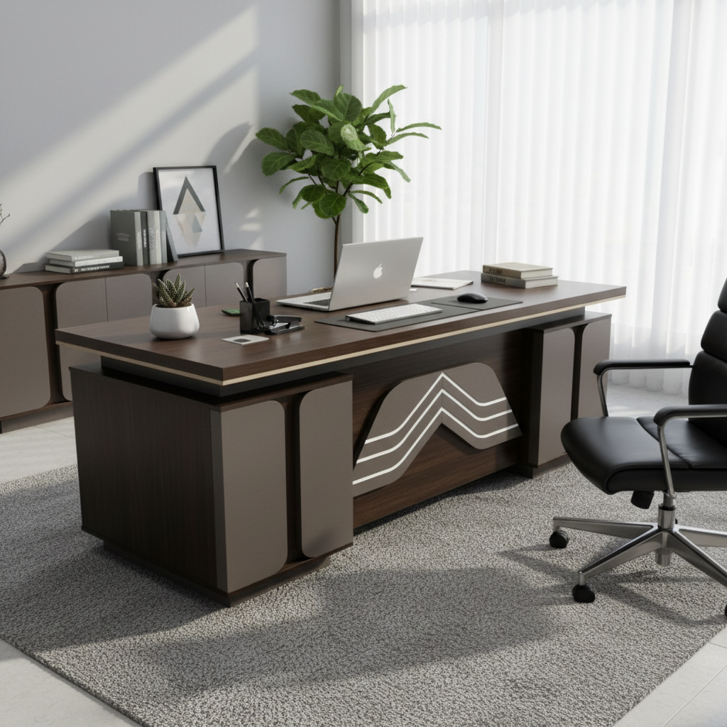 Office Desk 1.4m Coffee Grey Khaki | Premium Workstation UAE | IH 5214