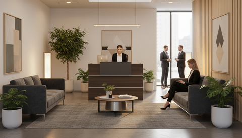 INFINI HOMES Reception Table UAE - Model RCP-180-BG 180x70x105cm Aluminum Strips Dubai Abu Dhabi Sharjah