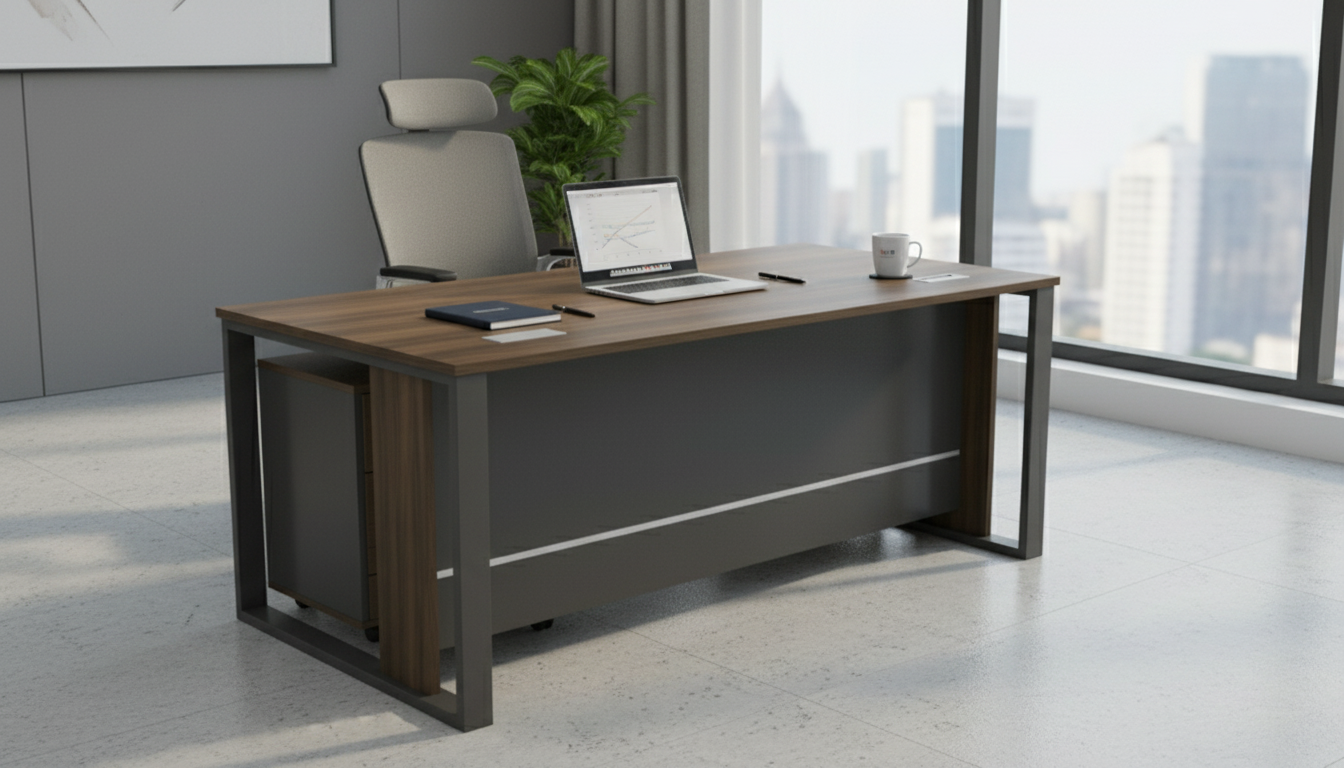 Office Table with Metal Legs 200cm - Executive Desk with Pedestal Drawer UAE