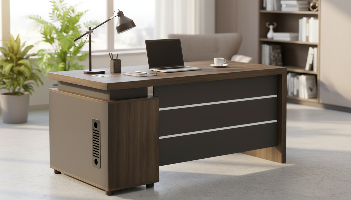 INFINI HOMES Executive Table UAE - Model KENO-160 Walnut Grey 160x80cm 3 Drawers Dubai Abu Dhabi Sharjah
