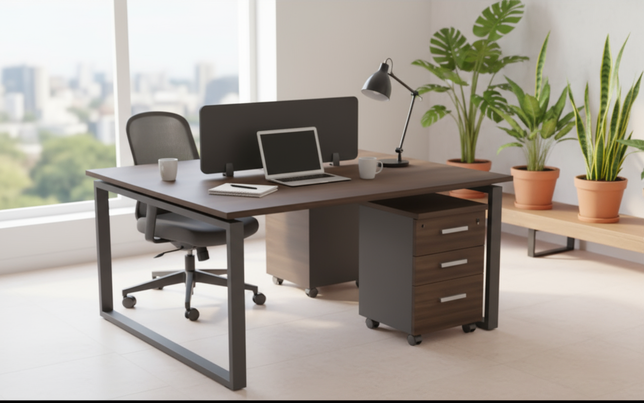 2 Person Office Workstation Desk 120x140cm with Drawers UAE | Walnut Grey