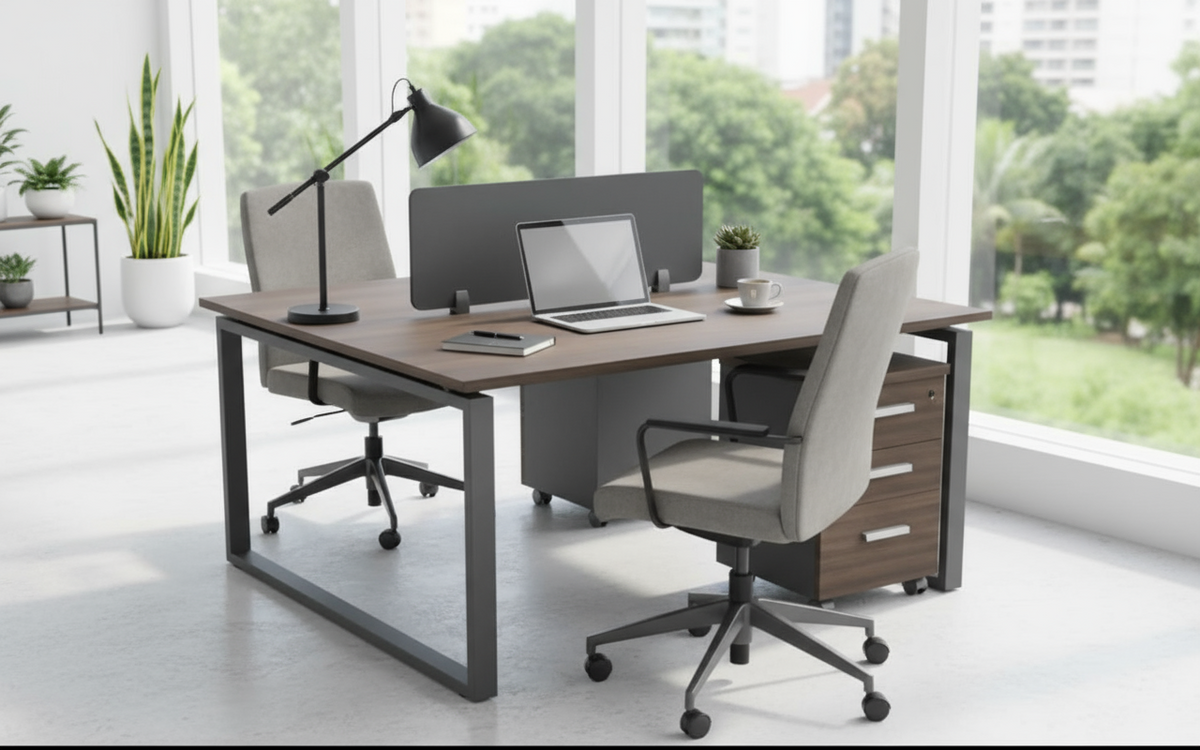 2 Person Office Workstation Desk 120x140cm with Drawers UAE | Walnut Grey