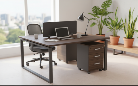 2 Person Office Workstation Desk 120x140cm with Drawers UAE | Walnut Grey