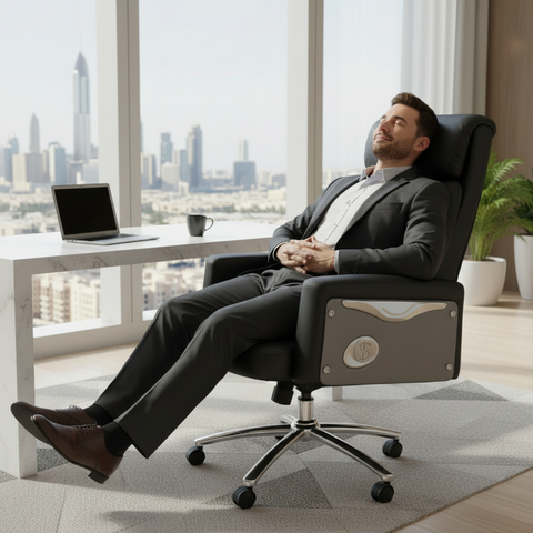 Executive Boss Chair Black - High Back Recliner Office Chair with Chrome Base UAE | IH 11