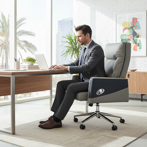 Premium Recliner Office Chair Boss (PU Leather) Grey - Ergonomic Executive Chair UAE