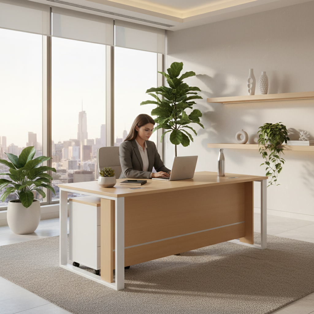 Office Desk 180cm with Drawer - Metal Leg Computer Table Dubai UAE