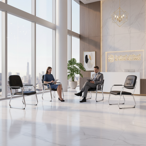 PU Leather Visitor Chair with Chrome Arms - Office Guest Seating UAE | IH 096