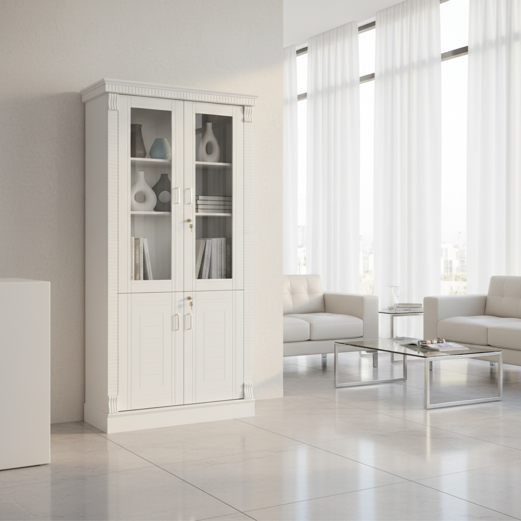 Luxury White Office Storage Cabinet with Display 80x200x4 IH 312 | UAE Delivery