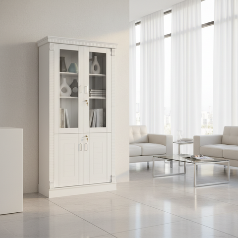 Luxury White Office Storage Cabinet with Display 80x200x4 IH 312 | UAE Delivery