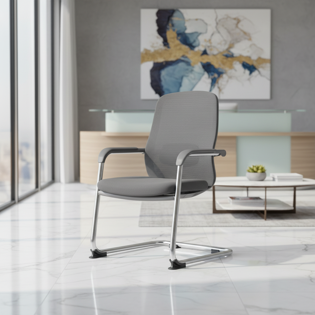 Ergonomic Mesh Visitor Chair Grey - Office Guest Chair UAE with Chrome Arms & Base | IH 202