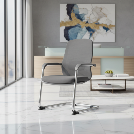Ergonomic Mesh Visitor Chair Grey - Office Guest Chair UAE with Chrome Arms & Base | IH 202