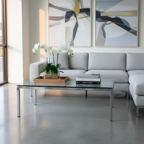 Premium Rectangular Coffee Table Glass Top Steel Frame - Dubai Abu Dhabi UAE