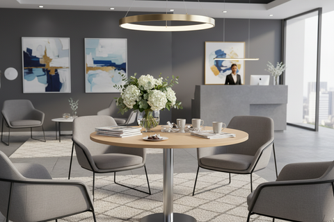 Round Office Table 120cm Oak - Meeting Table Dubai UAE | Chrome Legs