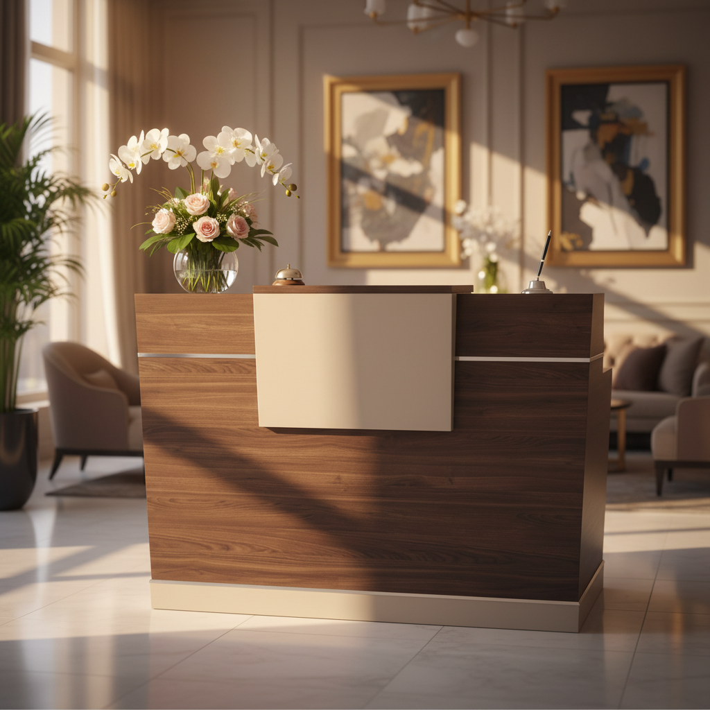 Reception Table 1.4m Walnut & Khaki | Premium Office Furniture UAE