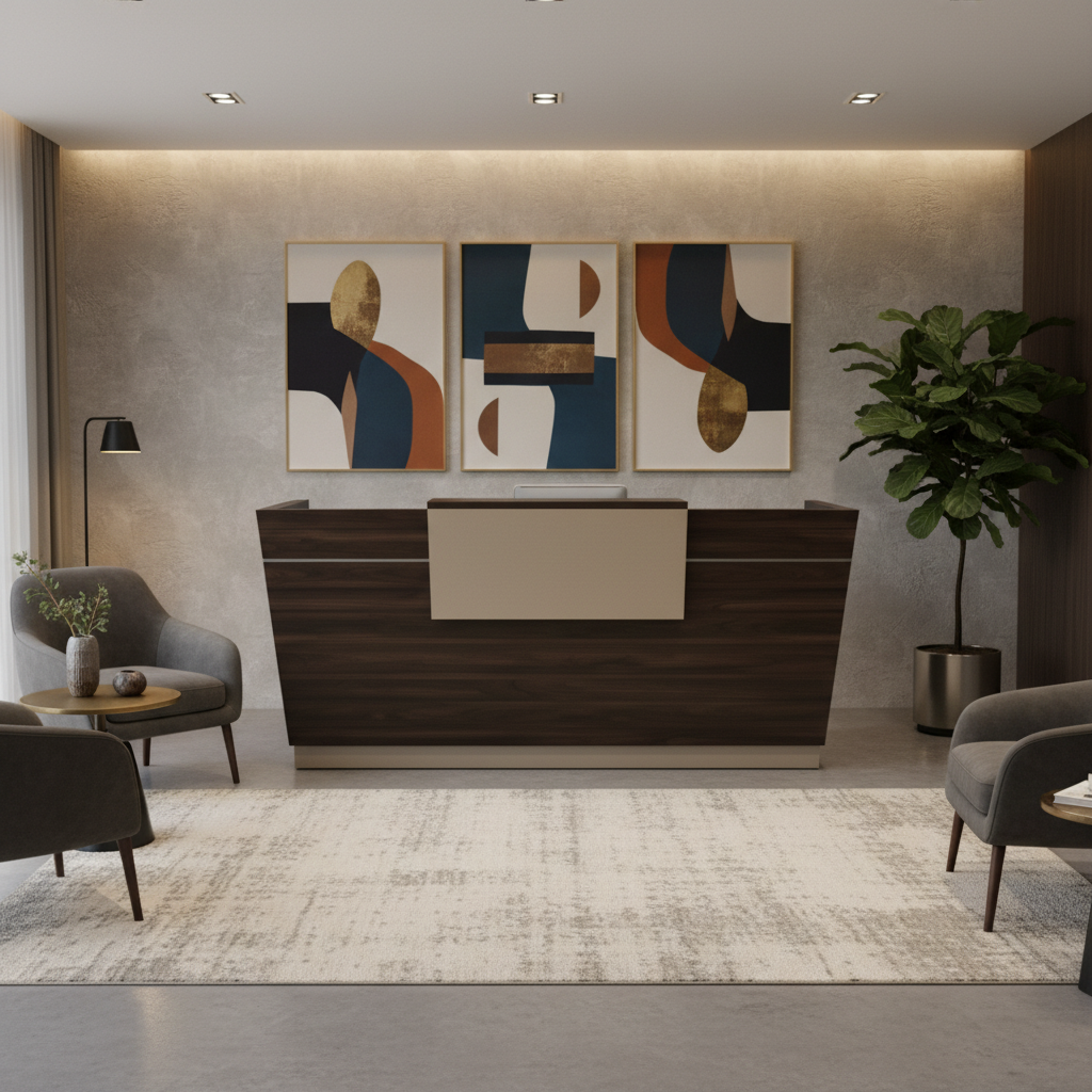 Reception Table 1.6m Walnut & Khaki | Premium Office Furniture UAE