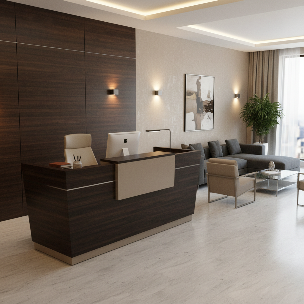 Reception Table 1.6m Walnut & Khaki | Premium Office Furniture UAE