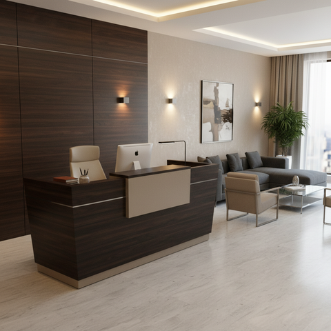Reception Table 1.6m Walnut & Khaki | Premium Office Furniture UAE
