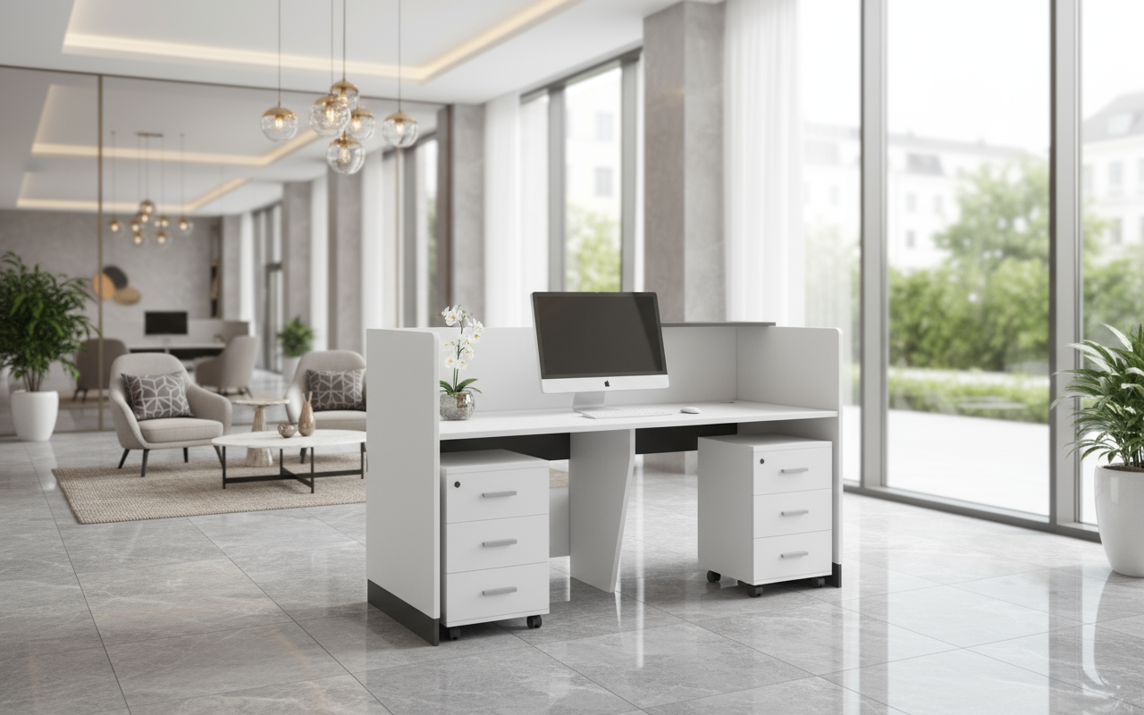 Reception Desk with Drawers UAE | Office Reception Table 160cm | INFINI HOMES