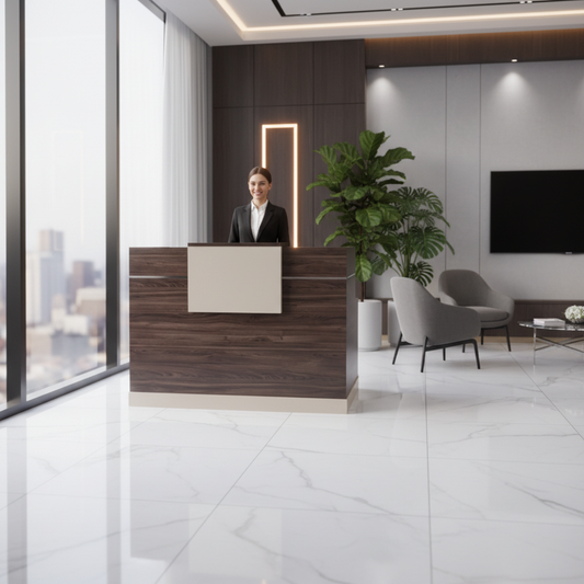 Reception Table 1.6m Walnut & Khaki | Premium Office Furniture UAE