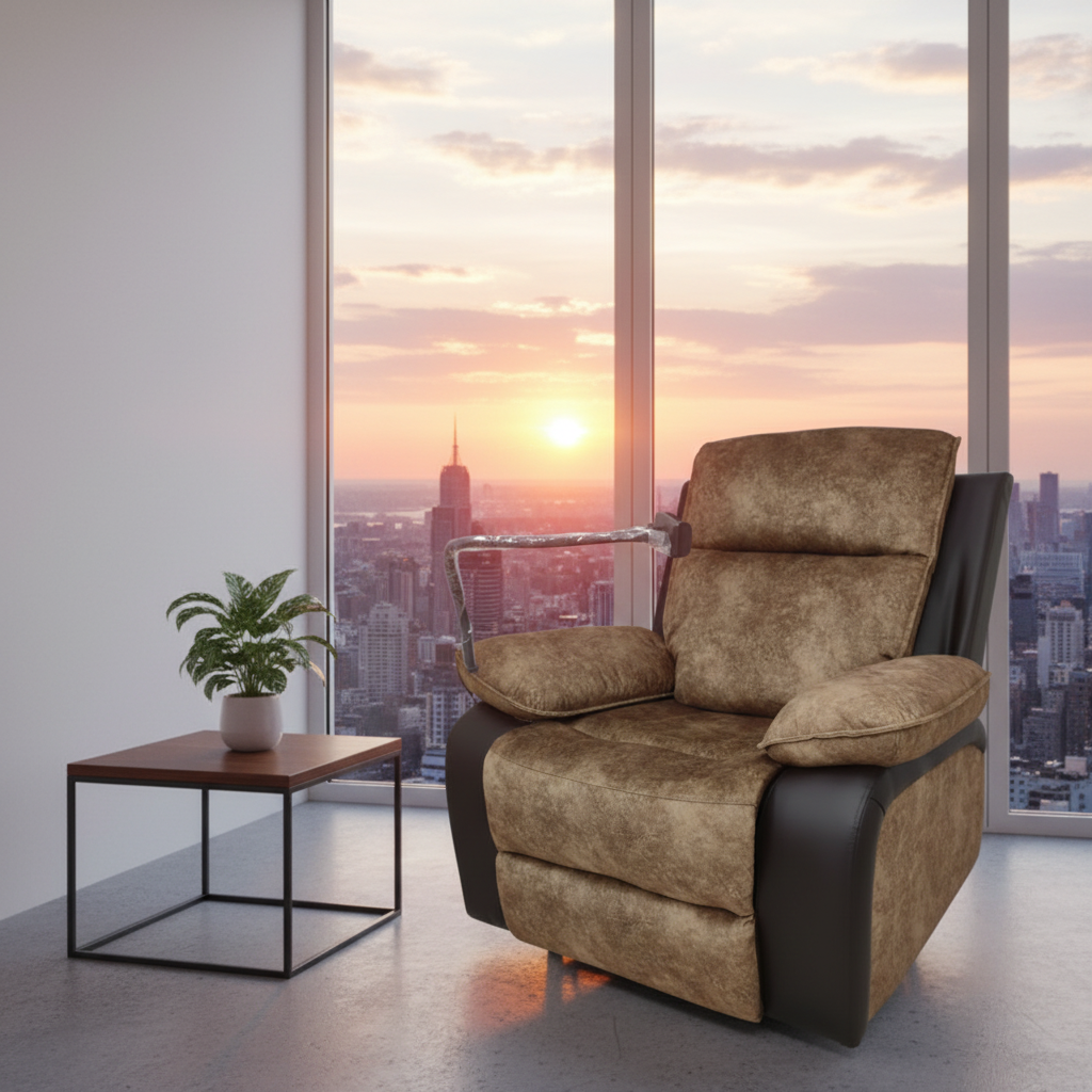 Swivel Recliner Chair with Mobile Holder | Premium Brown Fabric Recliner UAE