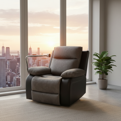 Swivel Recliner Chair with Mobile Holder | Grey Fabric Recliner UAE
