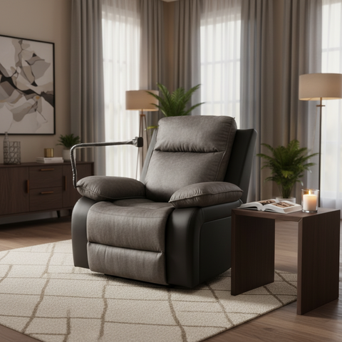 Swivel Recliner Chair with Mobile Holder | Grey Fabric Recliner UAE