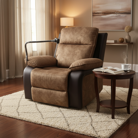 Swivel Recliner Chair with Mobile Holder | Premium Brown Fabric Recliner UAE
