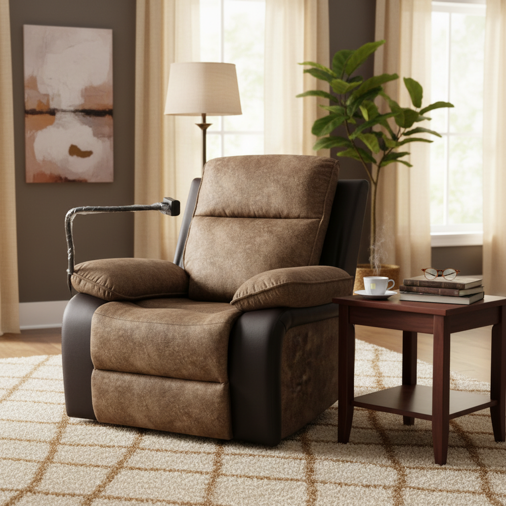 Swivel Recliner Chair with Mobile Holder | Premium Brown Fabric Recliner UAE
