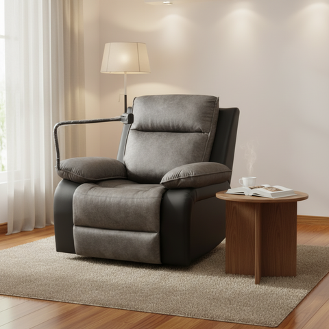 Swivel Recliner Chair with Mobile Holder | Grey Fabric Recliner UAE