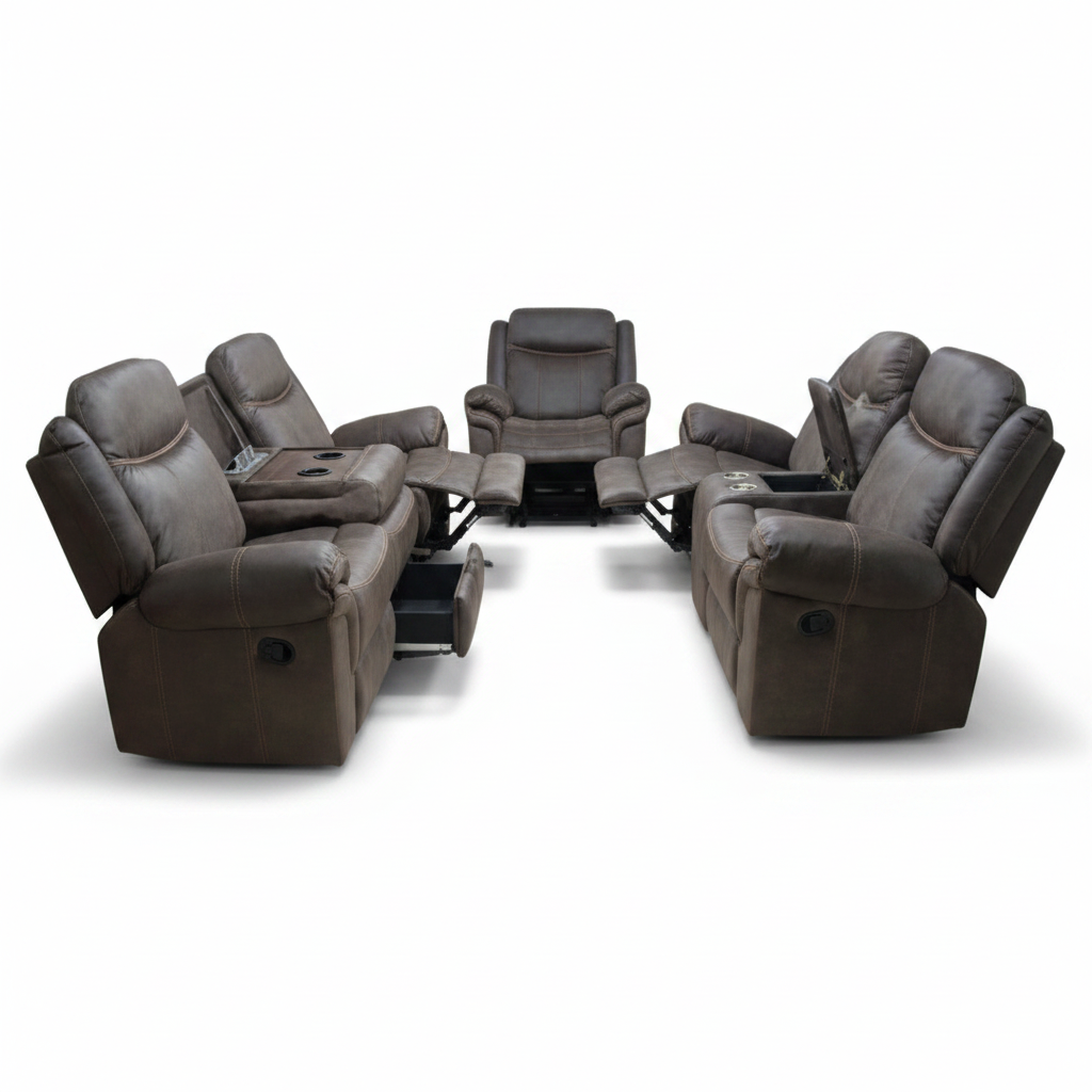 Recliner Sofa Set 3+2+1 | Premium Fabric Recliner – INFINI HOMES UAE DARK BROWN
