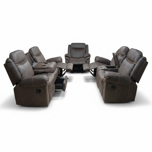 Recliner Sofa Set 3+2+1 | Premium Fabric Recliner – INFINI HOMES UAE DARK BROWN