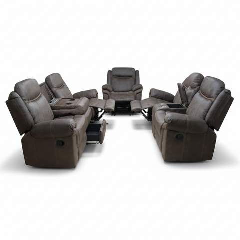 Recliner Sofa Set 3+2+1 | Premium Fabric Recliner – INFINI HOMES UAE DARK BROWN