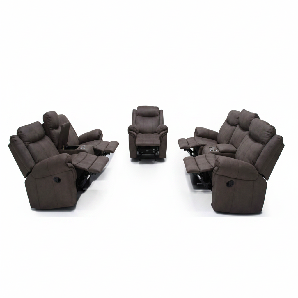 Recliner Sofa Set 3+2+1 | Premium Fabric Recliner – INFINI HOMES UAE LIGHT BROWN