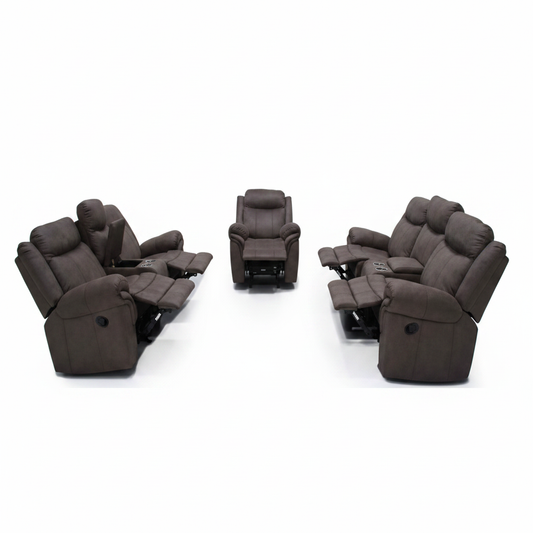 Recliner Sofa Set 3+2+1 | Premium Fabric Recliner – INFINI HOMES UAE LIGHT BROWN