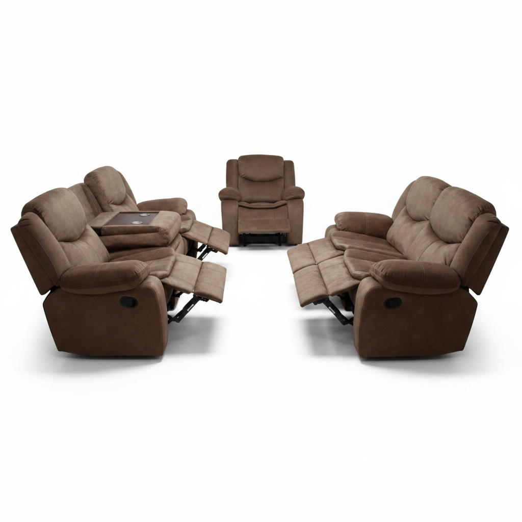 Recliner Sofa Set 3+2+1 | Premium Fabric Recliner – Brown & Light Brown | IH 30353 Brown