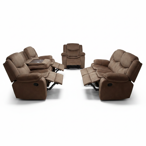 Recliner Sofa Set 3+2+1 | Premium Fabric Recliner – Brown & Light Brown | IH 30353 Brown