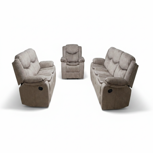 Recliner Sofa Set 3+2+1 | Premium Fabric Recliner – Brown & Light Brown | IH 30353 Light Brown