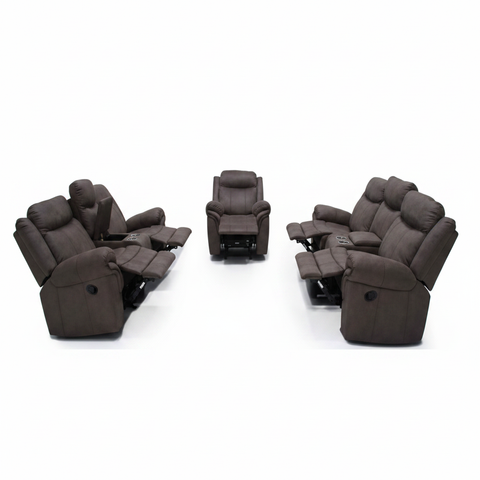 Recliner Sofa Set 3+2+1 | Premium Fabric Recliner – INFINI HOMES UAE LIGHT BROWN