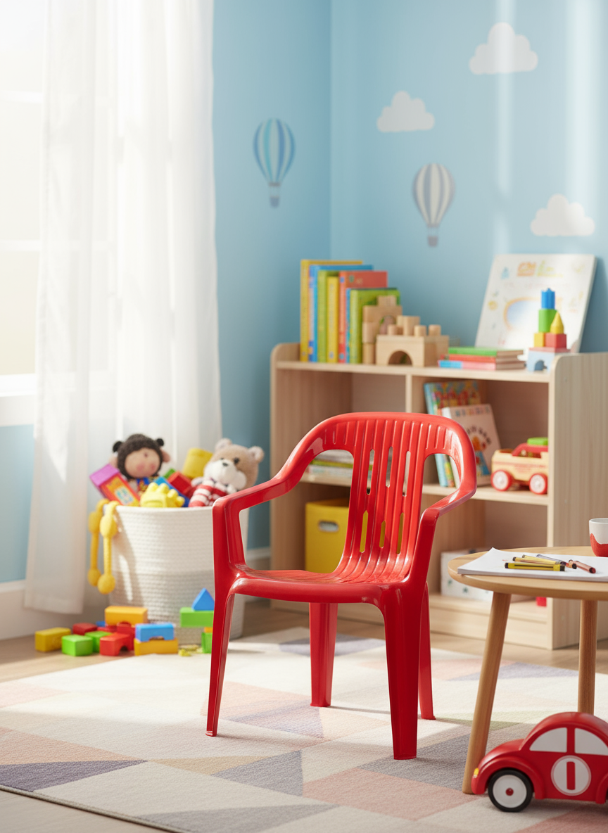 Premium red junior armchair for kids in modern UAE home setting - Durable children's furniture Dubai Abu Dhabi Sharjah