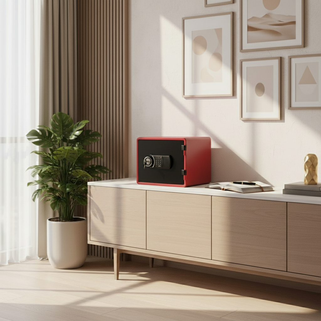 Eagle YESM-020K Fire-Resistant Safe – Red, Digital + Key Lock System