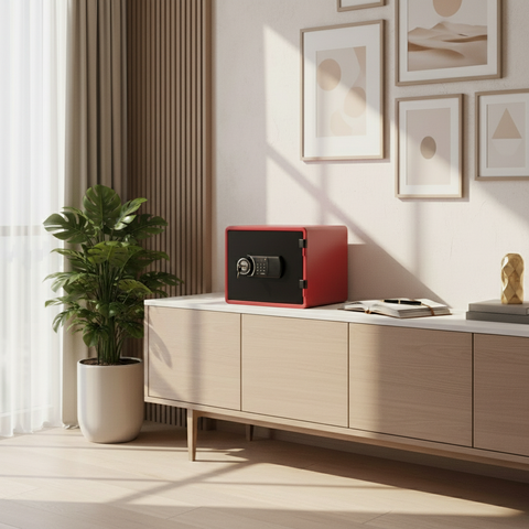 Eagle YESM-020K Fire-Resistant Safe – Red, Digital + Key Lock System