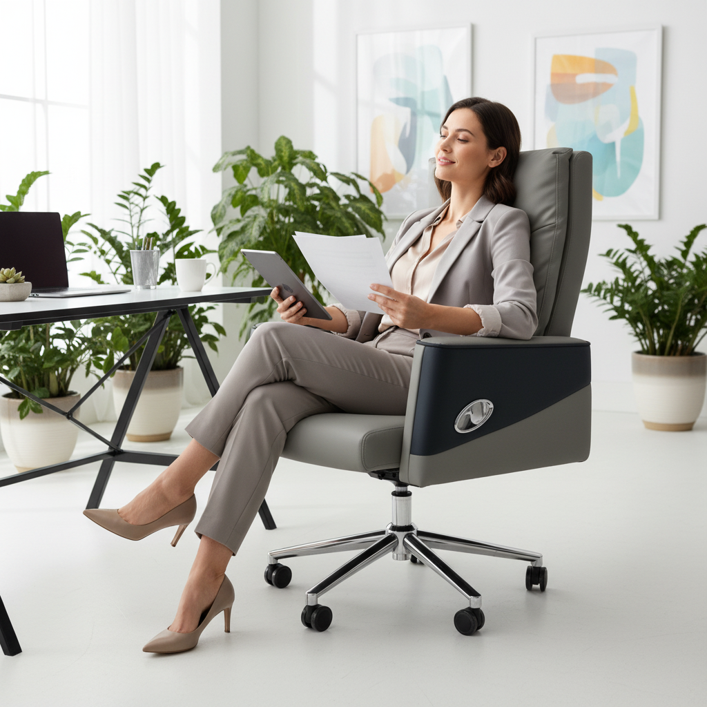 Premium Recliner Office Chair Boss (PU Leather) Grey - Ergonomic Executive Chair UAE
