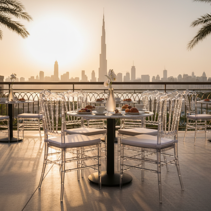 Transparent Dining Chair with White Cushion 40x40x90cm | Modern Acrylic Chair UAE