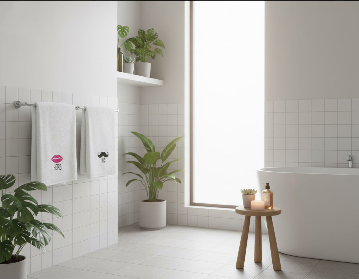 Luxury Her Lips His Mustache Hand Towel Set UAE | 600 GSM Cotton Dubai