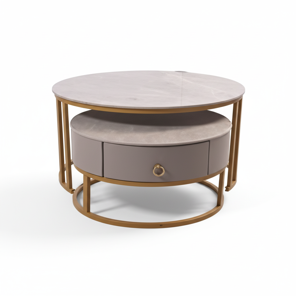 Sintered Stone Coffee Table Set (1+1) | Grey & Gold | IH 9003