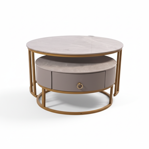 Sintered Stone Coffee Table Set (1+1) | Grey & Gold | IH 9003