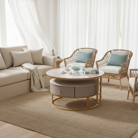 Sintered Stone Coffee Table Set (1+1) | Grey & Gold | IH 9003